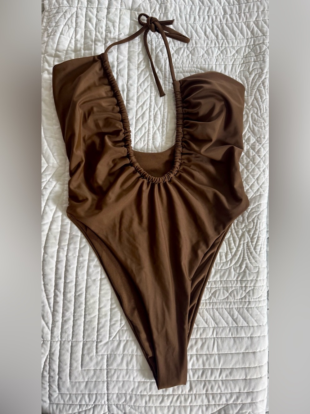 VRG girl Brown Ruched Halter One-Piece Swimsuit